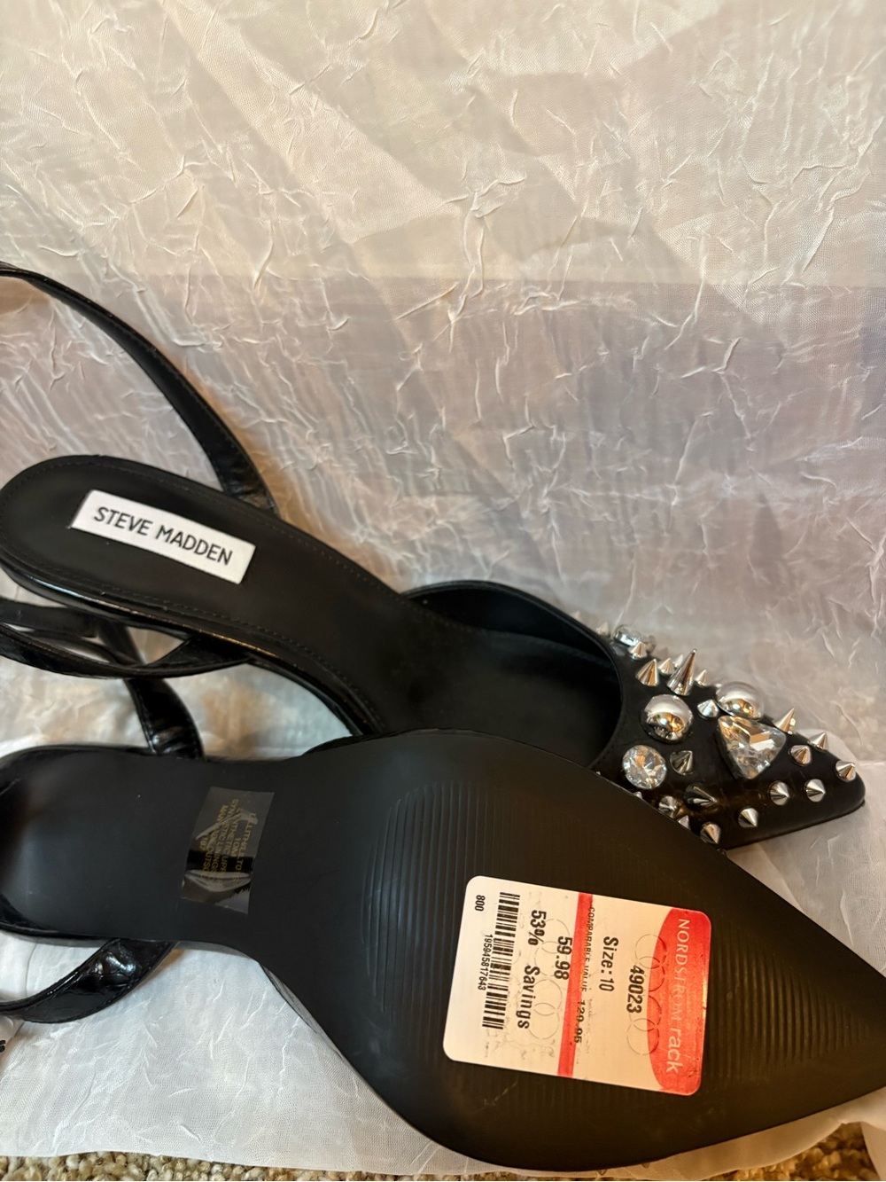 Steve Madden Black Jeweled Pointed-Toe Slingback Heels - Picture 3 of 3